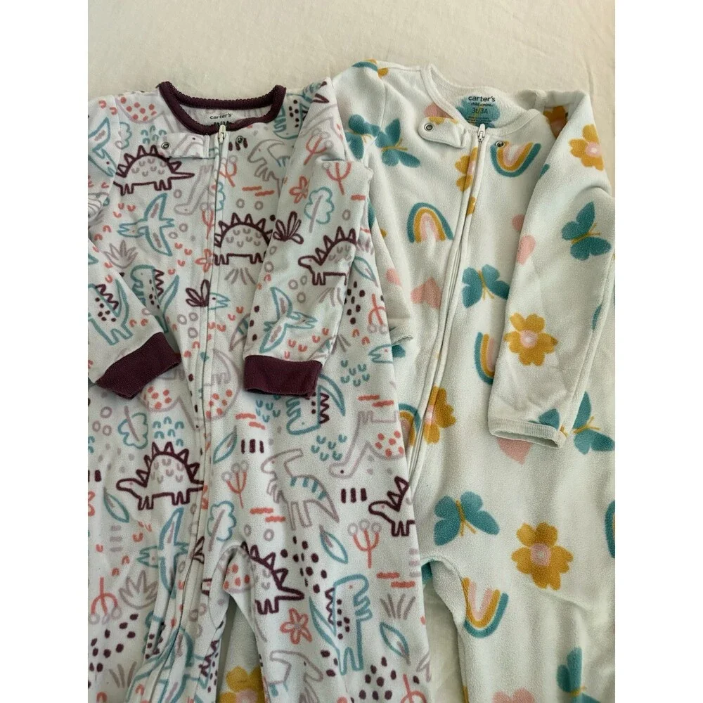 Carter’s Lot Of 2 Pajama PJs Footie Toddler Girls Fleece Full Zip Jammies Sz 3T